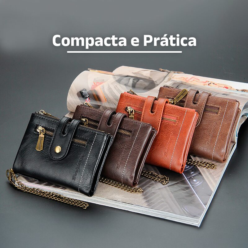 Carteira Masculina com Corrente em Couro Legítimo - Clube Boss