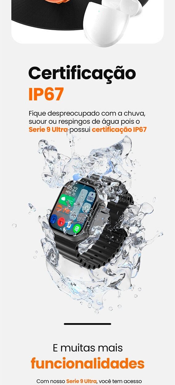 SmartWatch - Serie 9 Ultra Original (Brinde 7 Pulseiras + Case) - Clube Boss