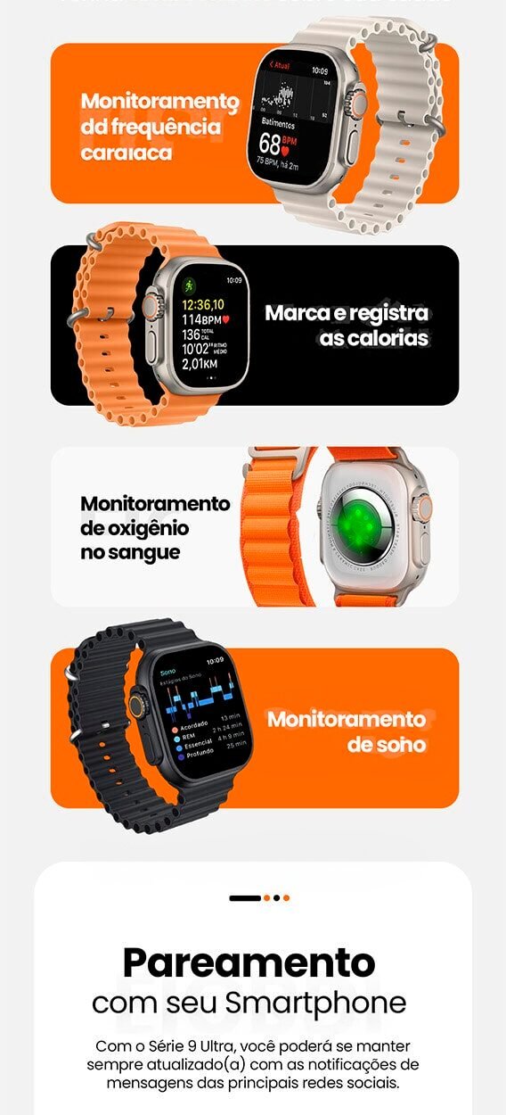 SmartWatch - Serie 9 Ultra Original (Brinde 7 Pulseiras + Case) - Clube Boss