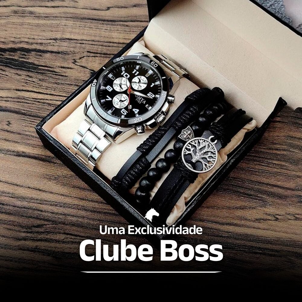 Kit Especial Masculino Relógio + Pulseiras - Clube Boss