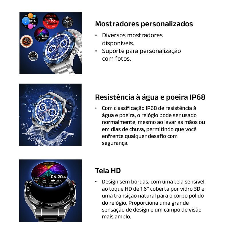 SmartWatch Bluetooth Classic Gentleman's - Clube Boss