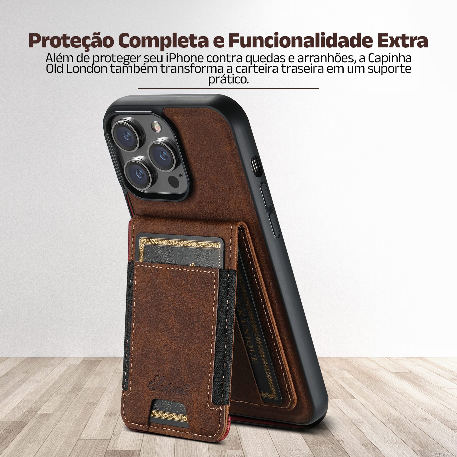 Capinha iPhone com Carteira de Couro Genuíno Old London - Clube Boss